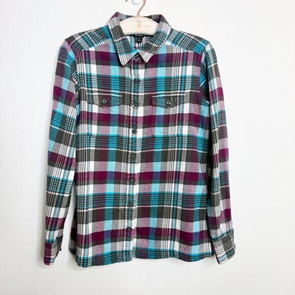 Patagonia Women's Plaid Flannel Shirt 100% Organic Cotton Size 6 Green Gray Teal - Picture 1 of 10
